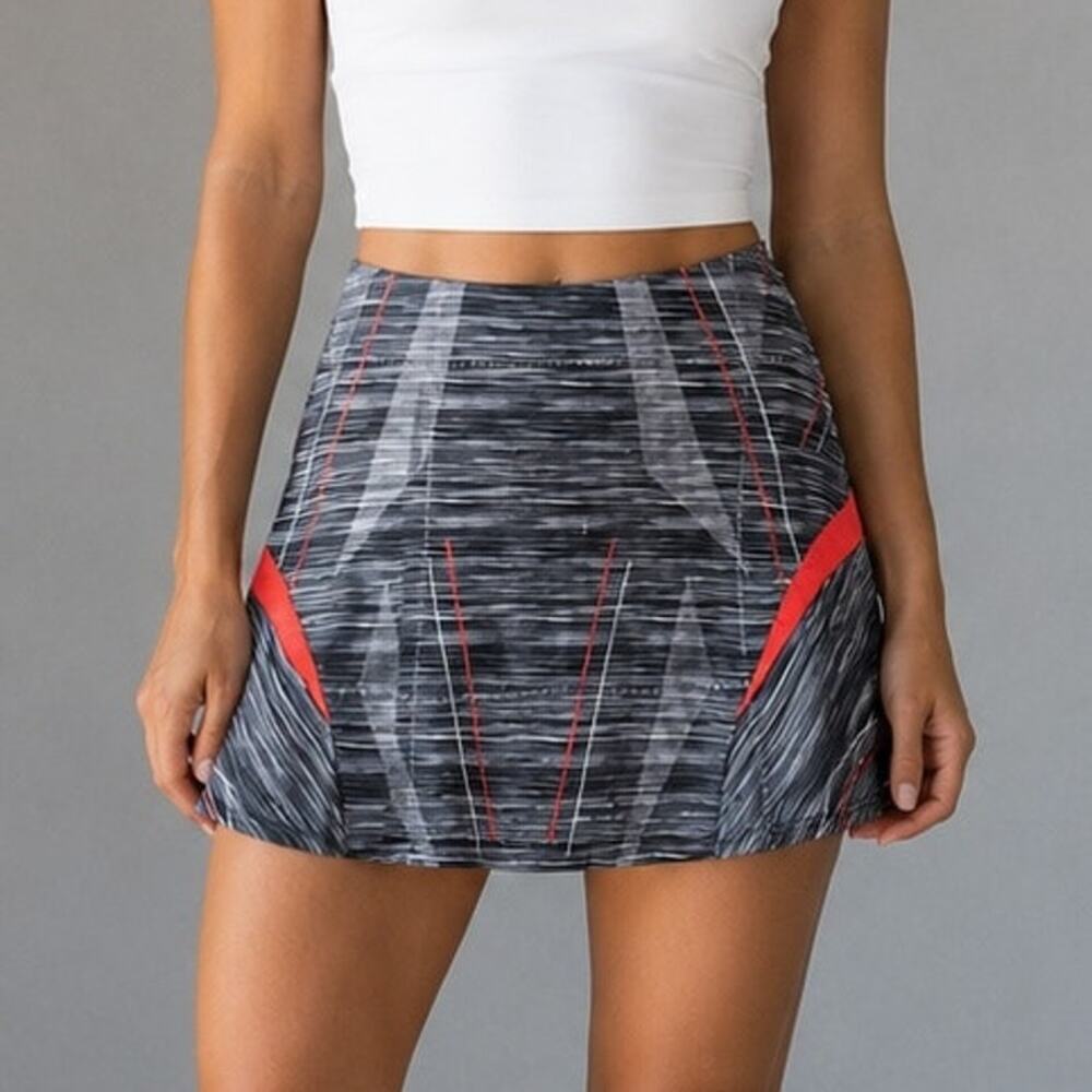 Lucky in Love Gray White Orange Micro Stripe Golf Tennis Skort Small